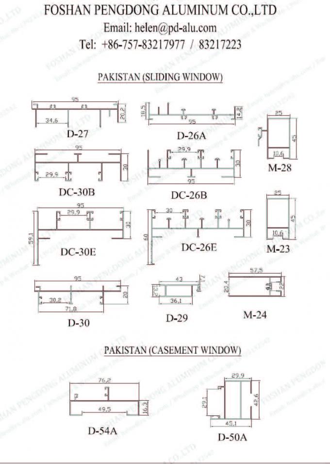 Perfil de aluminio de Paquistán para la ventana