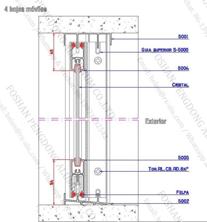 Perfiles de aluminio para las ventanas y las puertas a la línea 5000 de Chile y de Bolivia Marcket